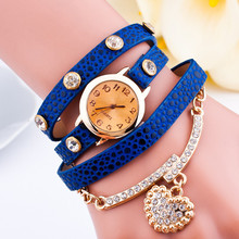 Hot Selling New Fashion Luxury Brand Women Wristwatch Heart Pendant Bracelet Quartz Watche Braid Multilayer Wrap