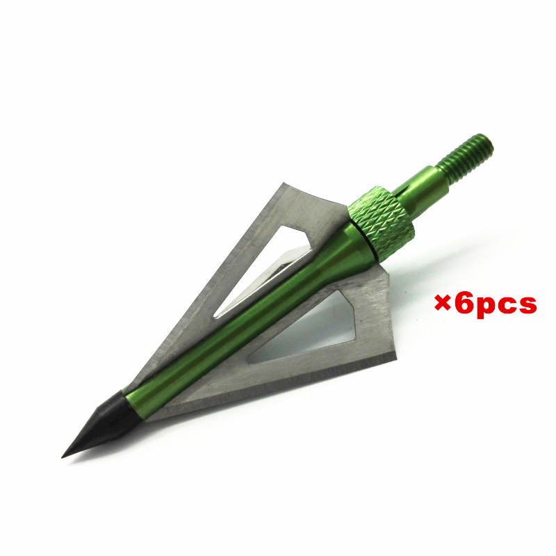 6 Pcs lot Green 100 Grain 3 Removable Blades Cutting Archery Arrowhead Broadhead universal crossbow and