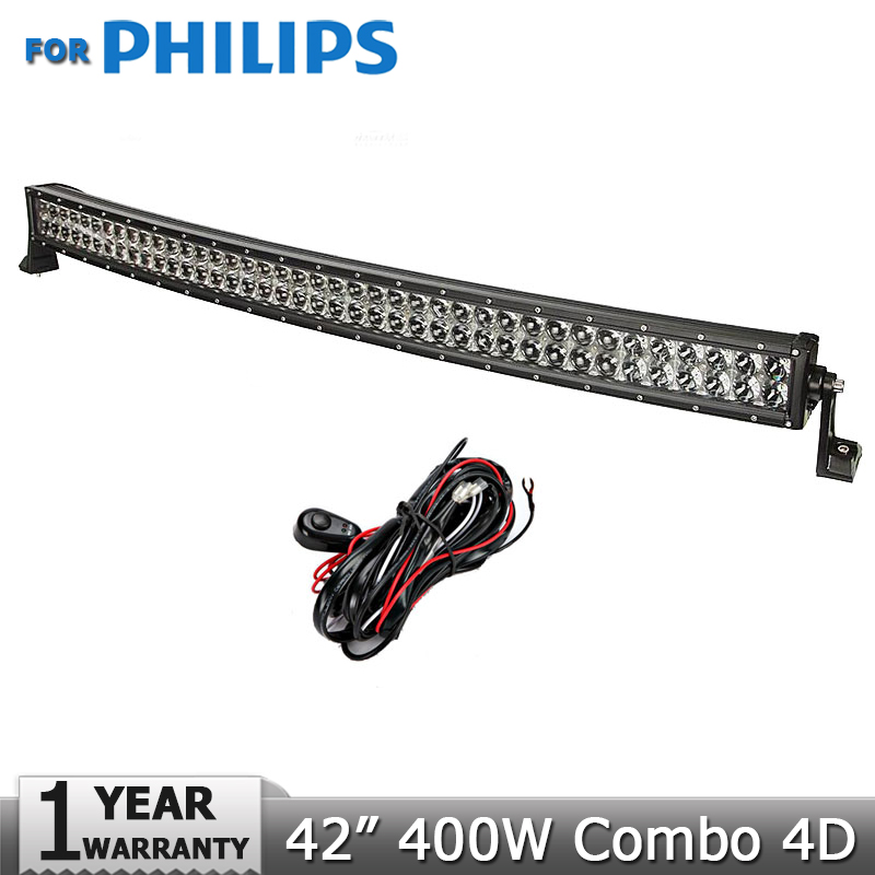 For PHILIPS Curved LED Light Bar 42 inch 400W Led Work Light Combo DC12V 24V Trucks Wagon ATV SUV Pickup 4WD 4x4 Led Bar Offroad