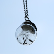 Glass bottle necklace Natural dandelion seed in glass long necklace Make A Wish Glass Bead Orb