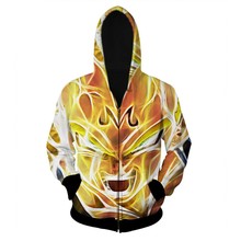 Newest Dragon Ball Z Hoodies Super Saiyan Zipper Outerwear Goku/Vegeta/Majin Buu 3D Hoodie Women Men Loose Hooded Sweatshirt