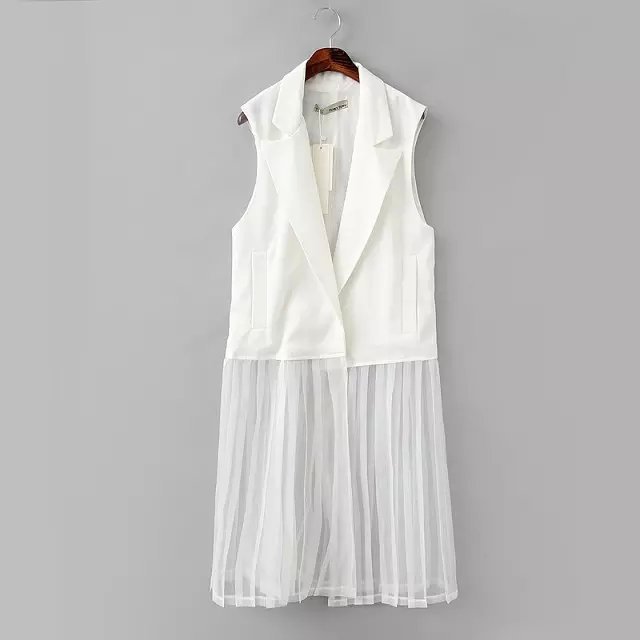 new ladies fashion cardigan lapel black white patchwork tanks 2015 summer women plus long section chiffon