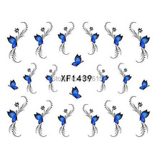 Min order is 10 mix order Water Transfer Nail Art Stickers Decal Beauty Sexy Blue Butterfly