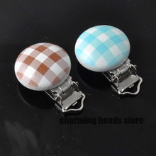 tartan pattern Wooden Baby Pacifier Clips Infant Cute Soother Clasps 29x46mm 1PCs MT0476X