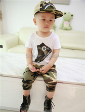2016 Baby Boy Suits Clothing Sets Korean Camouflage Suit Printed Short Sleeve T-shirts + Shorts Children’s Clothes Free Shipping