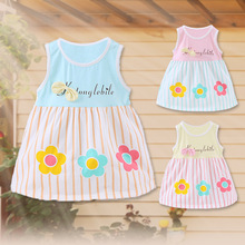 Free shipping Summer Cotton Sleeveless printing stripe Baby Clothing 0-2T lovely girls dress Baby Princess Dress Baby Girl Dress