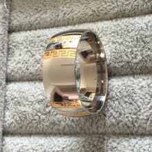 Large Luxury Exaggerated 10mm Greek Key gold silver rings men women 316L Titanium stainless steel men