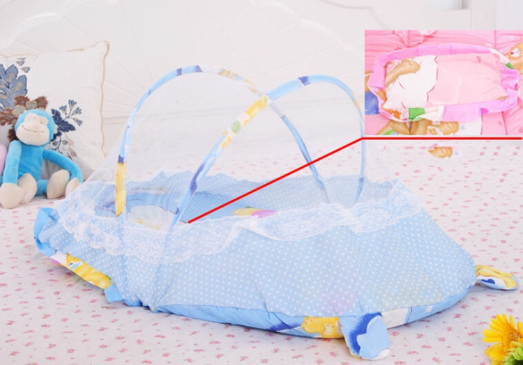 Baby Crib With Mosquito Netting Cute Dot Lace Portable Baby Bed 10055cm Kids Bedding Folding Baby Crib With Pillow Cot Kawaii (6)