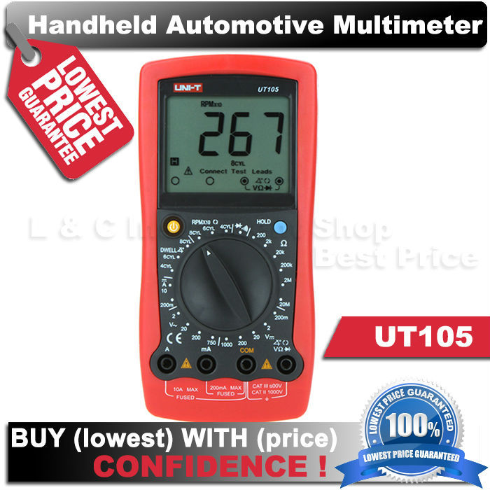 Free shipping UT105 LCD Digital Multimeter Handheld AC DC voltmeter DC Ammeter tester