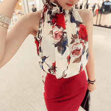 Elegant Womens Off Shoulder Halter Neck Sleeveless Slim Chiffon Blouse Tops Shirt Blusa