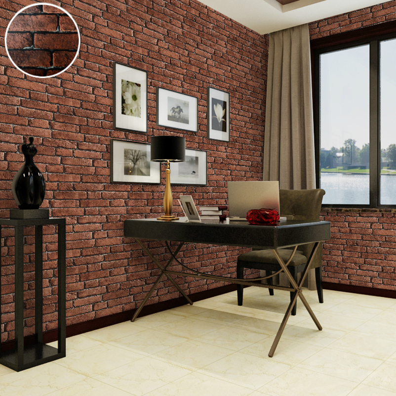 Decorative vinyl imitation red brick wall wallpaper 3d textured vintage bedroom backdrop wall paper brown