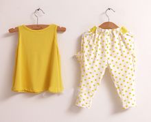 NEW design children s clothing summer set child flower female vest polka dot harem pants twinset
