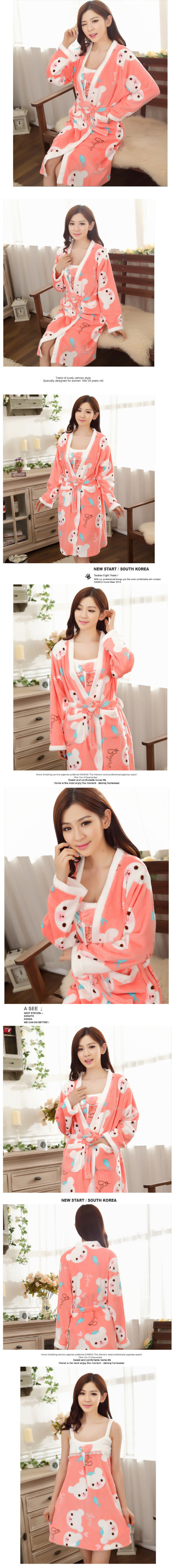 Hot 2015 New Autumn Thick Warm Section Women Cute Cartoon Dot Long Sleeve Pajamas Sleepwear_7