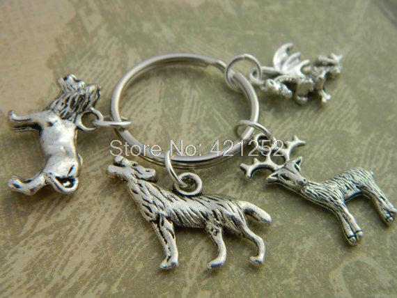 12pcs Game Of Thrones Keyring  Stark style Baratheon Targaryen Lannister charm Song Of Ice And Fire Key Chain charm in silver