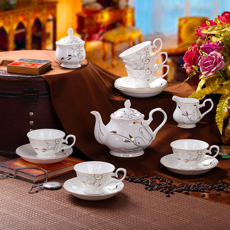 Free shipping 15pcs china bone porcelain coffee pot set Ceramic coffee cup set perfect wedding birthday
