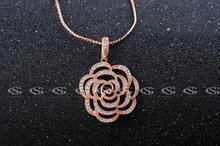 G S Brand Christmas Gift Fashion Jewelry Rose Gold Plated Crystal Rose Necklace Long Necklace For