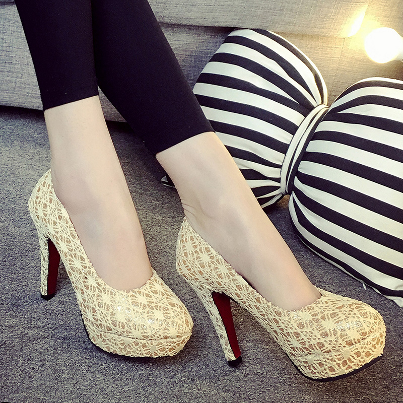 2016 Lace high heeled shoes black sexy ultra high heels wedding shoes