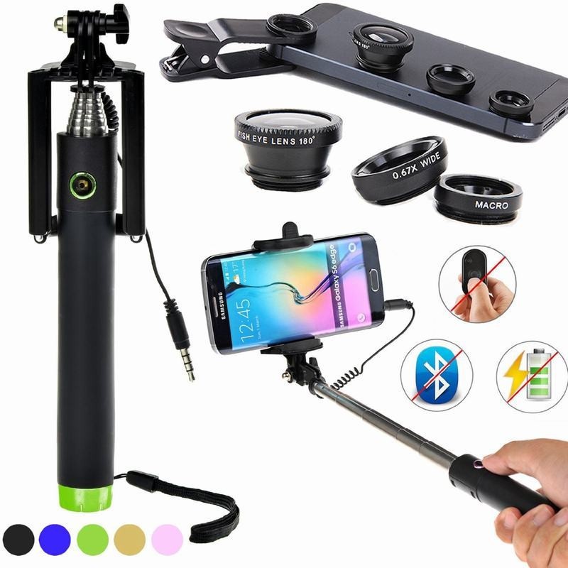 New-4in1-Macro-Lens-Mobile-Camera-Lens-Fish-Eye-Fisheye-with-Wired-Selfie-Stick-Pole-Monopod