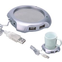 Wholesale Free Shipping Dropship New USB 4 Ports Hub Warm Coffee Cup Warmer Gadget Heater