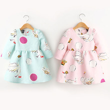 Factory Price! Baby Kids Girls Princess Tutu Dress Swan Print Long Sleeve One-Piece 2-7Years