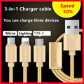 3 in 1 Nylon Metal Cable Micro USB Type C Charger Cable For Samsung S6 S7
