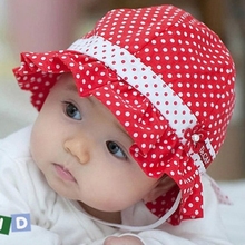 Kids Toddlers Baby Girls Sun Hat Polka Dot Flower Bucket Cap Bowknot Pearl Hat
