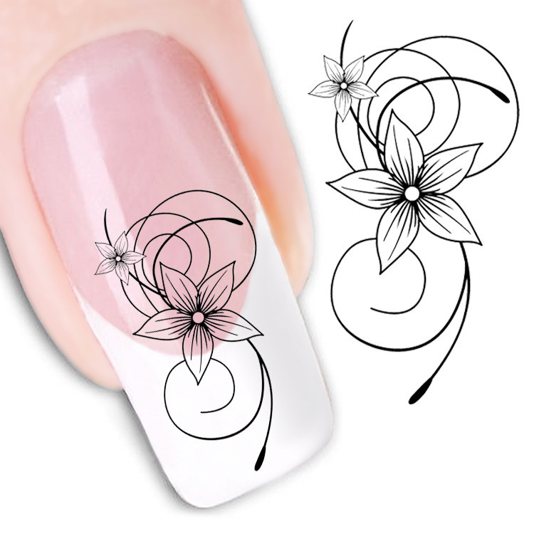 Water Transfer Nail Art Stickers Decal Beauty Elegant Black Lace Star Flowers Design DIY French Manicure