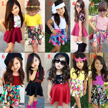retail 2015 spring autumn new arrival girls clothing set shirt Skirt 2pcs kids girl clothes suits