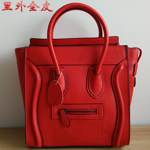 celine red leather handbag luggage  