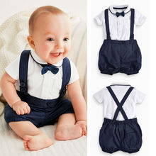Newborn Baby boy clothes sets 3PCS suit Bow Tie + T-shirt + Overalls Pants next baby clothing