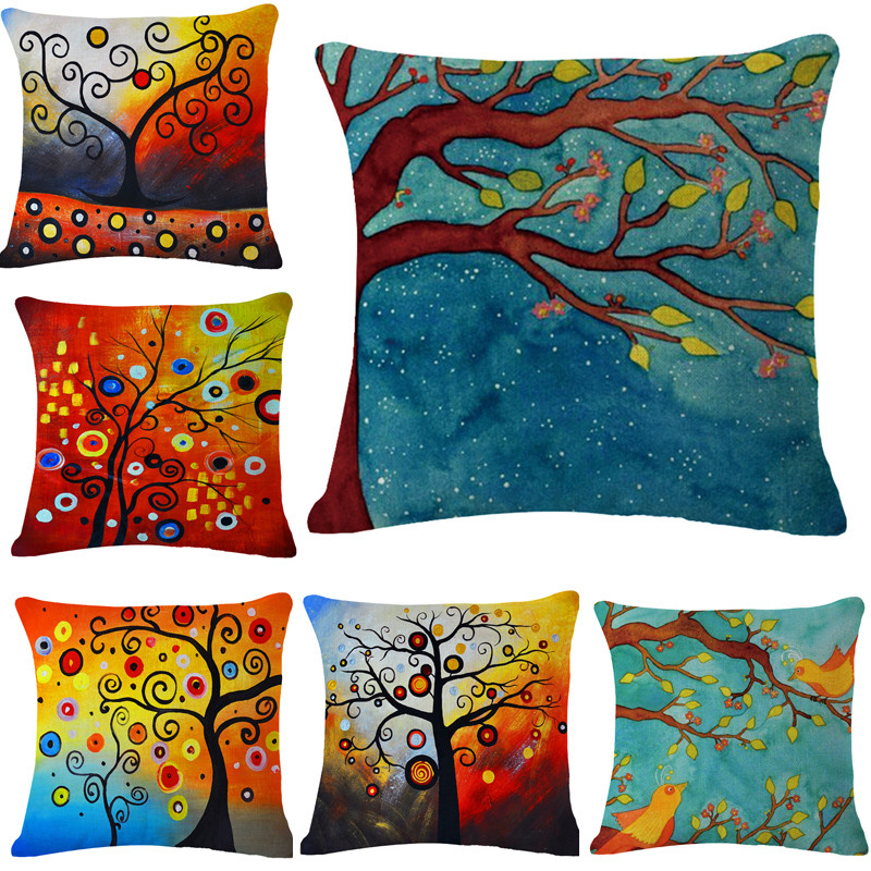 Fashion Decorate Home Cotton Linen Sofa Cushion Cover Tree Pattern Christmas Decorative Sofa ...