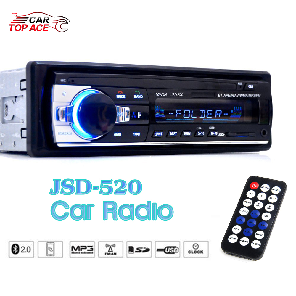 JSD 520 Car Radio 1 Din Stereo Audio MP3 Player BluetoothV2.0 12V In