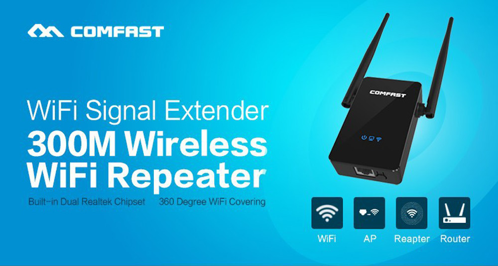 Comfast CF-WR302S 4 in 1 300Mbps WiFi Repeater Dual 5dbi Antenna Signal Booster 