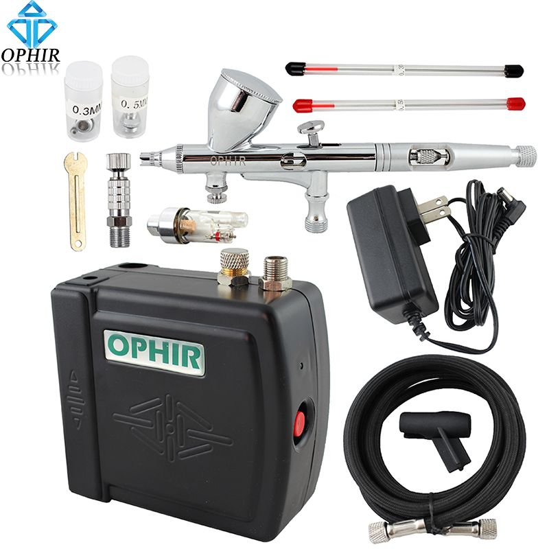OPHIR 12V Black Mini Airbrush Compressor Nail Art Cake Dual Action Airbrush Kit 3 Tips_AC003B+AC070+AC011