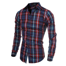 Men Shirts Long Sleeve Casual Red Plaid Shirt Mens Brand Designer Black Striped Plaid Shirt Men Clothing Spring 2016 5093