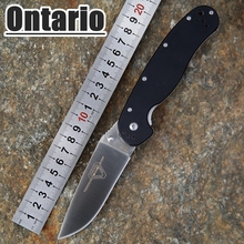2015 HOT Ontario RAT modelo 1 outdoor adventure y formación EDC del bolsillo plegable del cuchillo AUS-8 hoja negro G10 Handle envío gratis