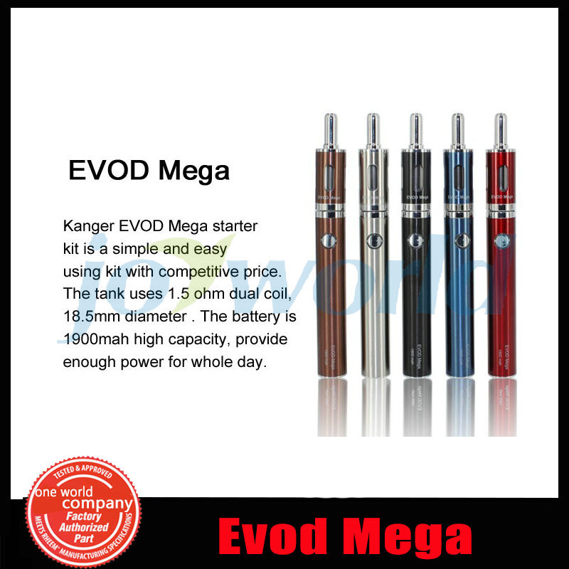 5 100% Authentic Kanger Evod Mega Electronic cigarette Adjustable battery 1900mah e cig Kanger Evod Mega Starter Kit