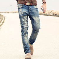 new men s jeans Ripped Holes pants Korean style elasticity casual trousers cool stretch man demin