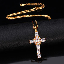 U7 Fashion 18K Real Gold Plated Necklace Women Men Jewelry Wholesale 2 Colors Luxury Zirconia Cross