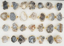 Hot Selling 2015 Fashion 18K Gold Unique Natural Stone Quartz Amethyst Crystal Druzy Irregular Wedding Ring
