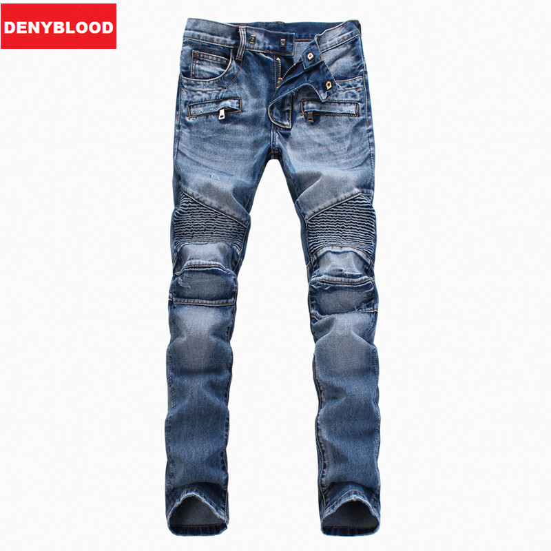 Mens 100% Cotton Denim High Quality Slim Straight Light Blue Biker Jeans Male Fashion Denim Cargo Pants Jeans Long Trousers 1026