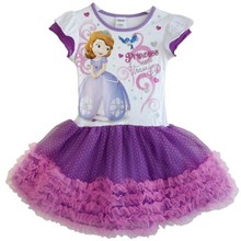 2016 Summer Fashion Girls Sofia Princess Party Dress Children Cartoon Layer Tulle tutu Dress Casual Kids Girls Clothing Outfits