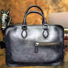 2016 Modern venezia leather shoulder bag Calligraphy briefcase Italian laptop bag quality attache case vintage handbag OEM bag