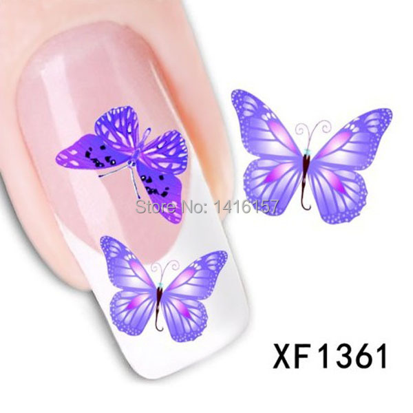Min order is 10 mix order Water Transfer Nail Art Stickers Decal Cute Beauty Purple Butterfly