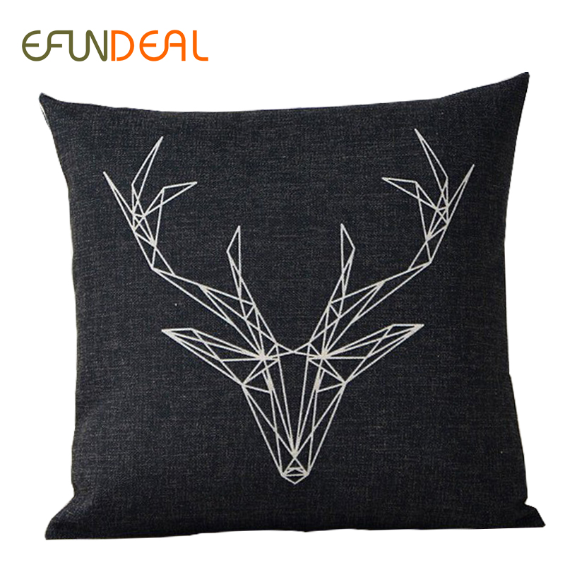 Cushion Cover Pillow case Throw decorative cushion covers Black White Deer Geometric 45cm*45cm ...