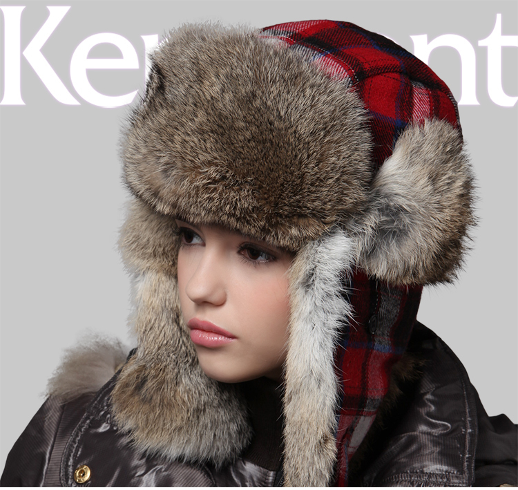 Holiday Sale New Arrival Winter Trapper Hat, Rabbit Fur Russian Hat, Trapper Cap Hat KM 2132-03 Red