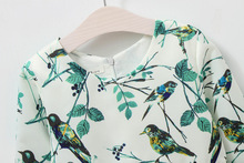 Spring Autumn new arrive models children dress tree branch and bird printing long sleeve kids dresses