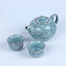 Handmade Longquan Kiln Celadon Porcelain Ware Teapot & 2 Teacup Kungfu Tea Set