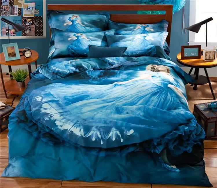 Cute blue cartoon bedding set queen size doona quilt duvet covers kids