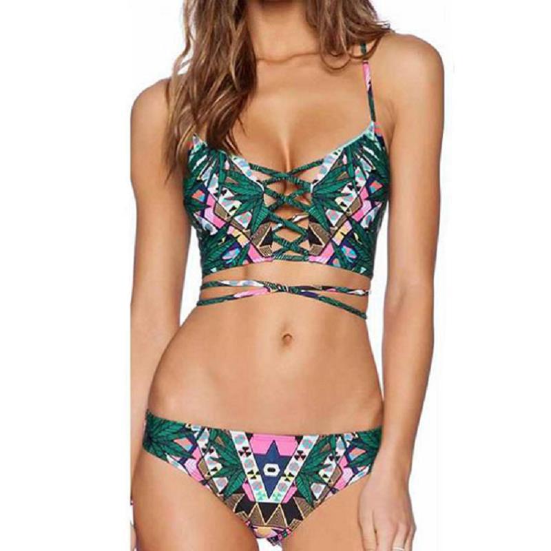 2016 swimwear green tribal print reversible lace up set lc41758 hollow out swimsuit 2016 swimwear green tribal print reversible lace up set lc41758 hollow out swimsuit